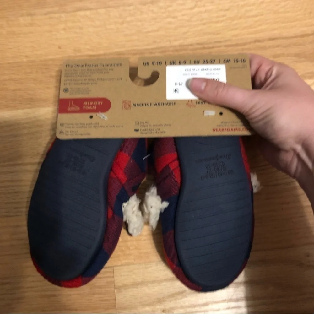 Lil Bear Buffalo Plaid Slippers NEW 9/10 Blue Red Matching Family Dearfoams